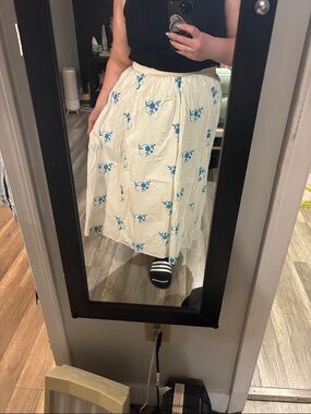 Vero Moda Cream Midi Skirt with Blue Floral Motif